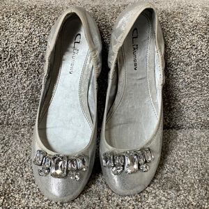 “Golden Girl” Jeweled Silver Ballet Flats